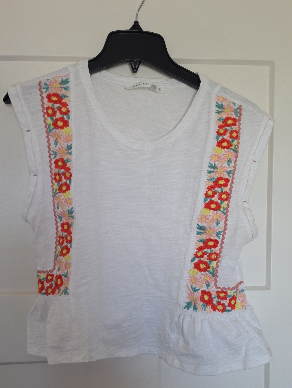 Altar'd State White Tank with Red & Multicolor Floral Embroidery